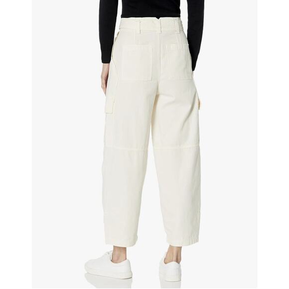 NWT $248 Joie Emerald Cotton Blend Ivory Straight Leg Pants Size 12 Belted - Picture 3 of 13